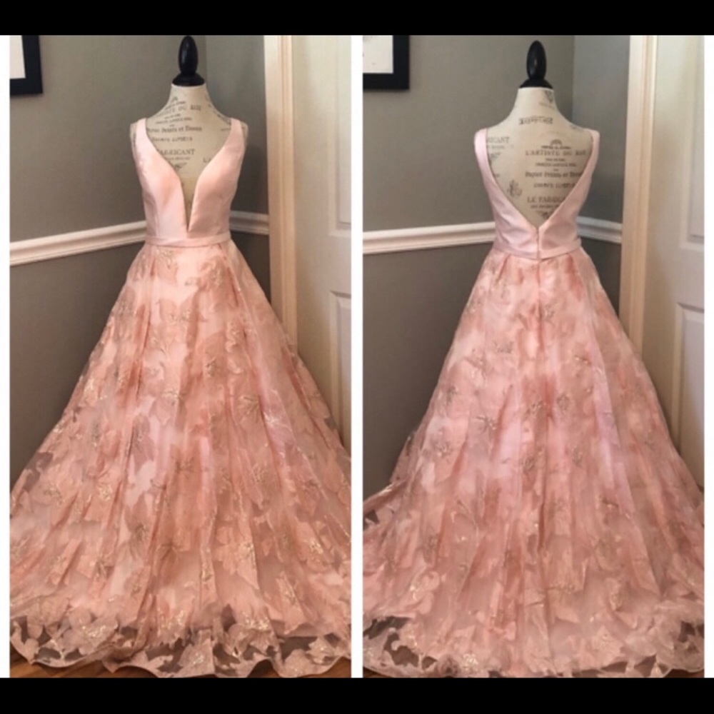 NEW JOVANI PINK SATIN FLORAL FORMAL BALLGOWN - Picture 3 of 5